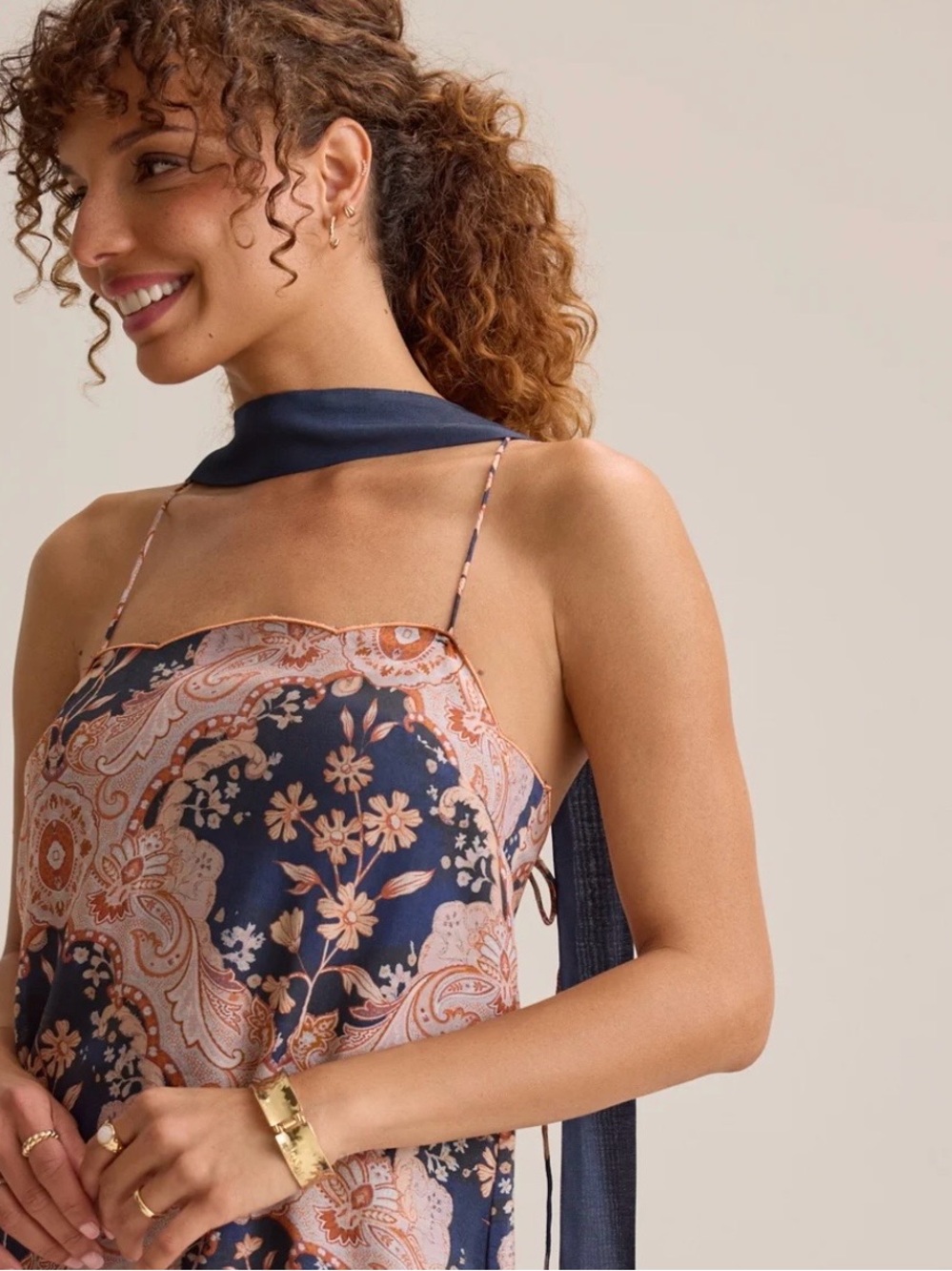 Altar'd State Navy and Blush Paisley Satin Cami